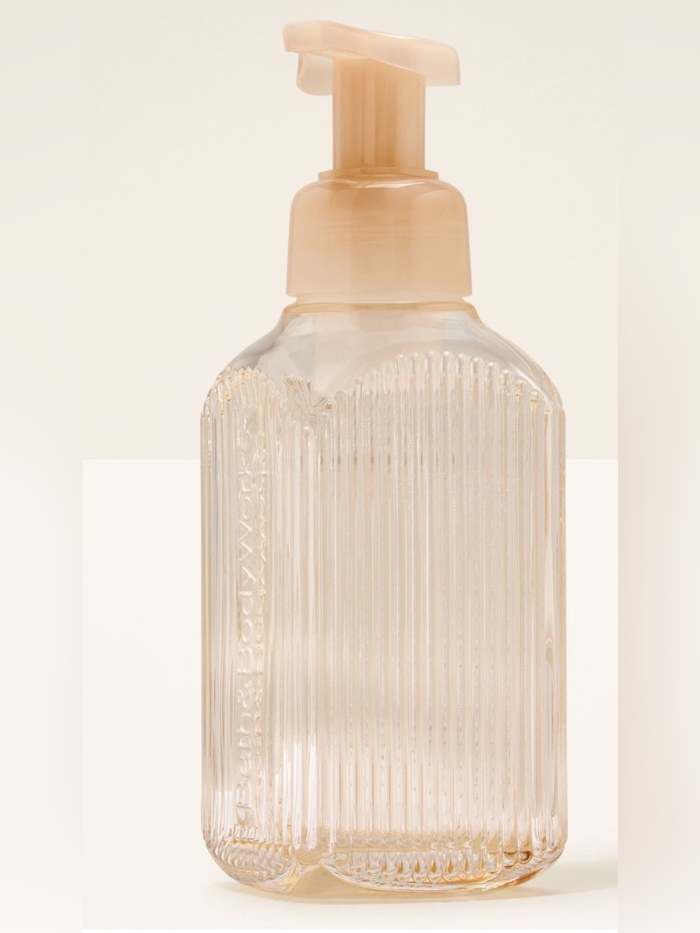 Bath & Body Works Cream Glass Vertical Lines Foam Soap Dispenser NWT